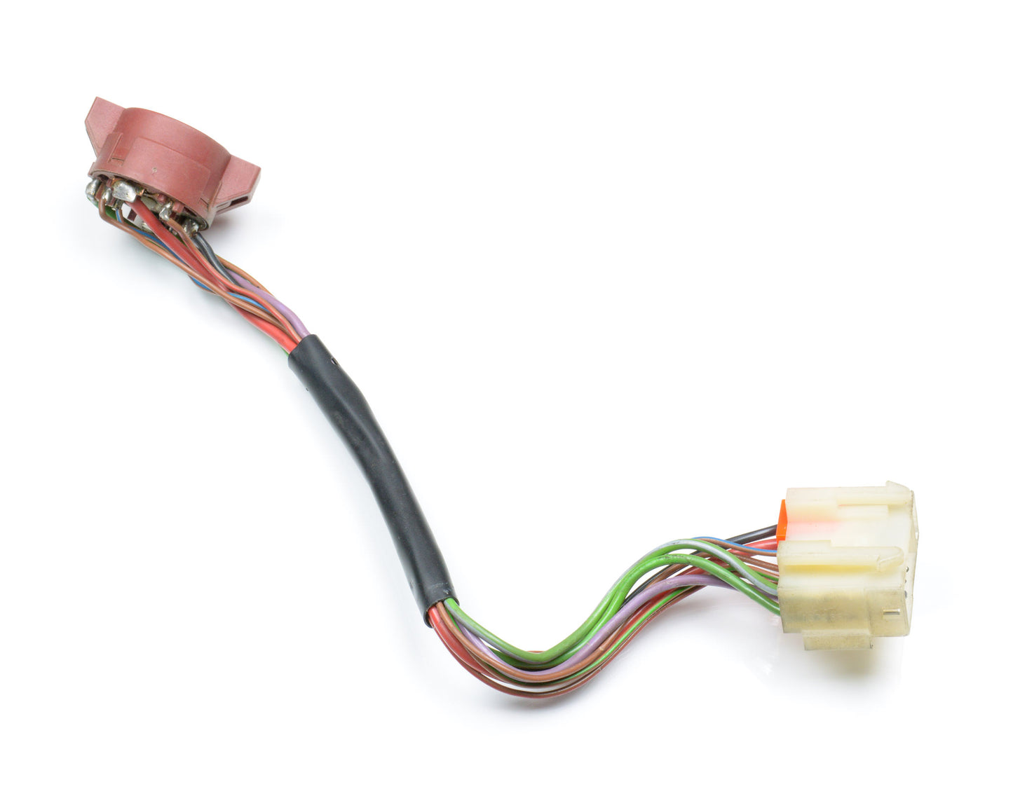 Electrical connector with multicolored wires on a white background