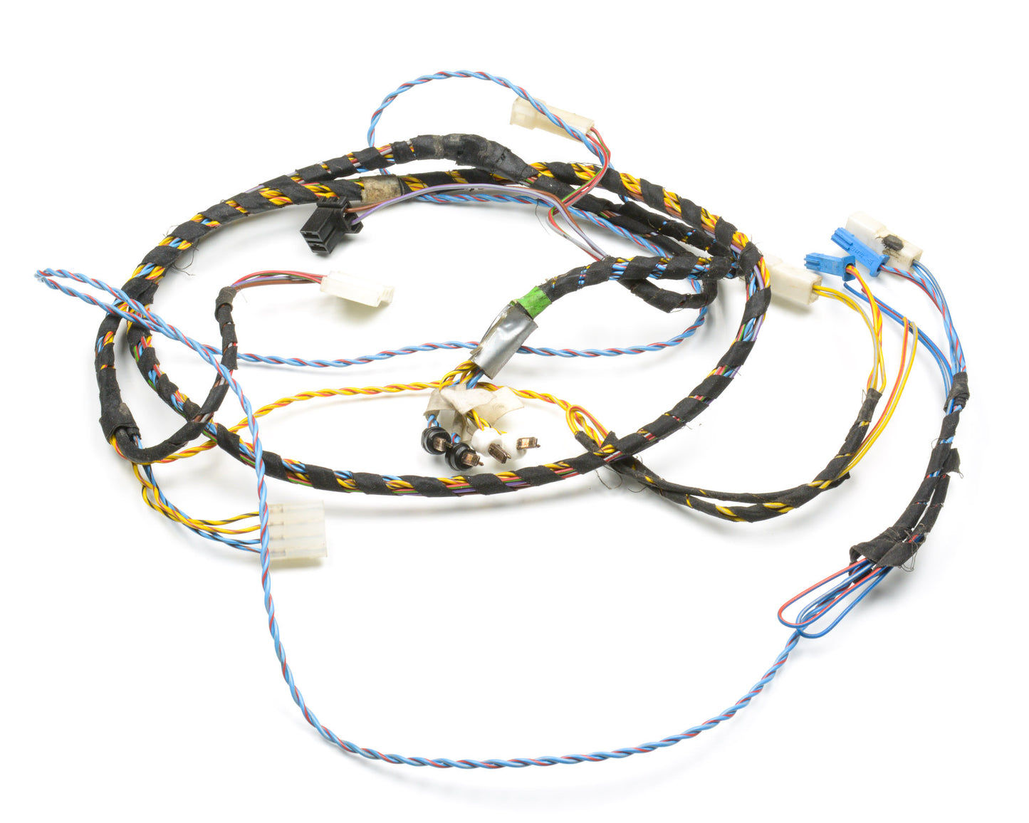Wiring harness with various colored wires on a white background