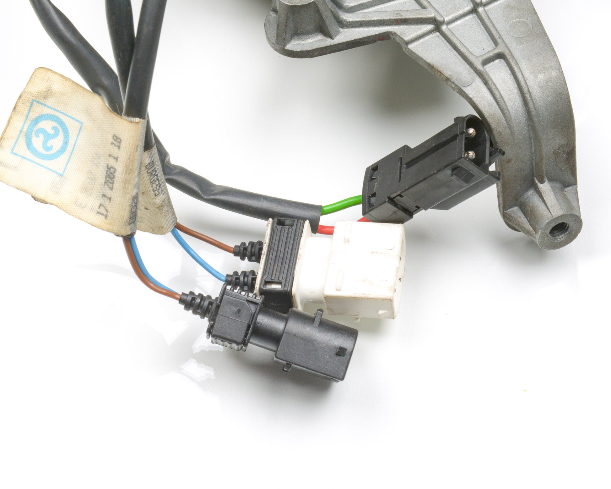 Electrical wiring harness with connectors on a white background