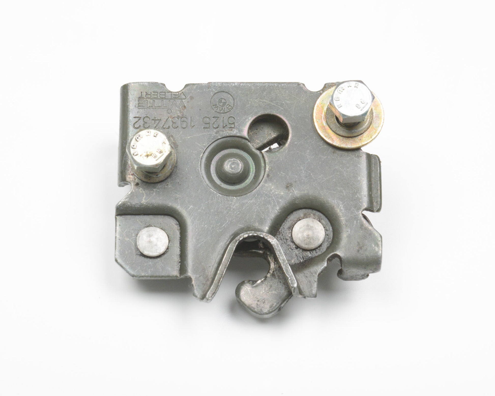 Metal mechanical component with screws on a white background